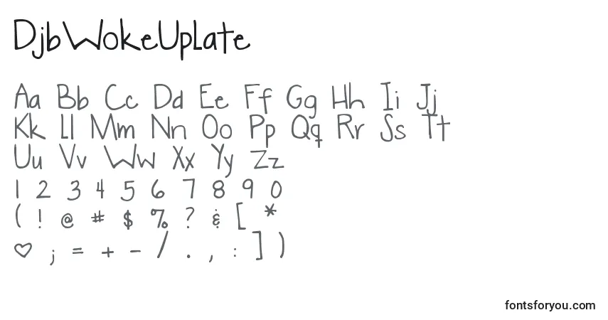 Czcionka DjbWokeUpLate – alfabet, cyfry, specjalne znaki