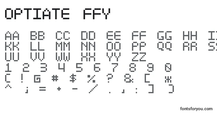 Schriftart Optiate ffy – Alphabet, Zahlen, spezielle Symbole
