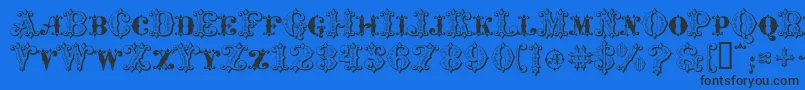 MavericksLuckyClubs-Schriftart – Schwarze Schriften auf blauem Hintergrund