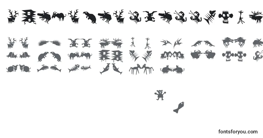 Animaliascissored-fontti – aakkoset, numerot, erikoismerkit