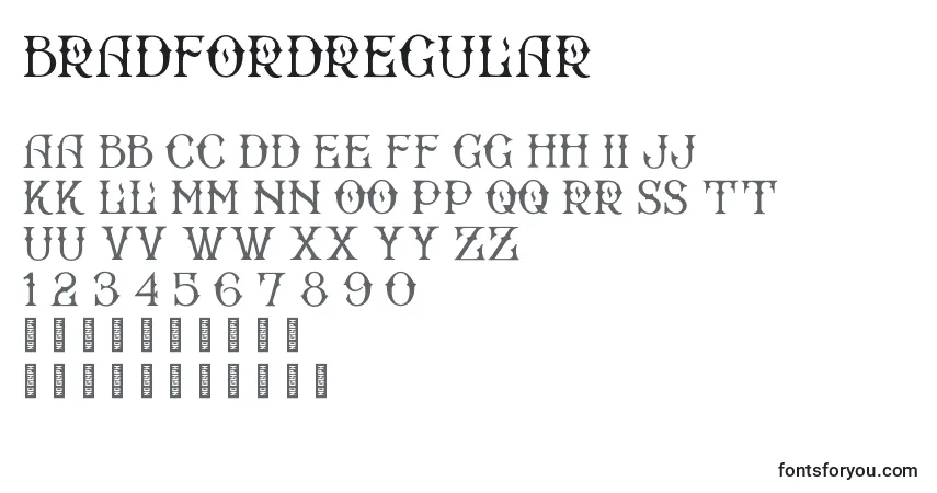 A fonte BradfordRegular – alfabeto, números, caracteres especiais