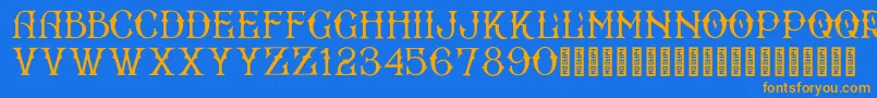 フォントBradfordRegular – オレンジ色の文字が青い背景にあります。