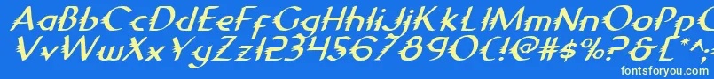 フォントGypsyroadi – 黄色の文字、青い背景