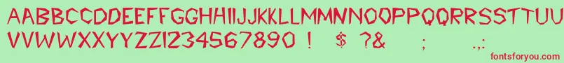 Cavemann Font – Red Fonts on Green Background
