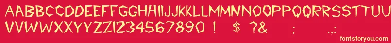 Cavemann Font – Yellow Fonts on Red Background