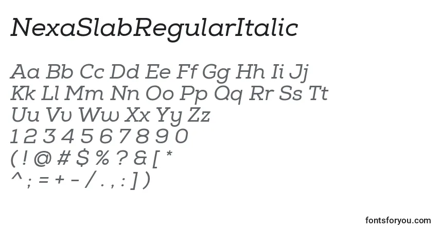 Schriftart NexaSlabRegularItalic – Alphabet, Zahlen, spezielle Symbole