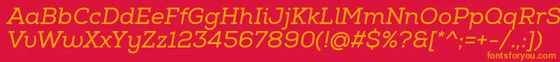 NexaSlabRegularItalic-Schriftart – Orangefarbene Schriften auf rotem Hintergrund