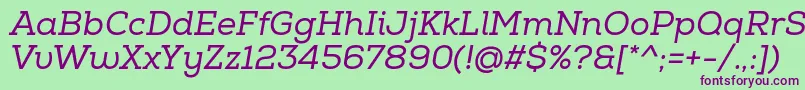 NexaSlabRegularItalic-Schriftart – Violette Schriften auf grünem Hintergrund