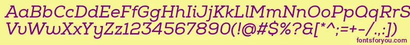NexaSlabRegularItalic-fontti – violetit fontit keltaisella taustalla