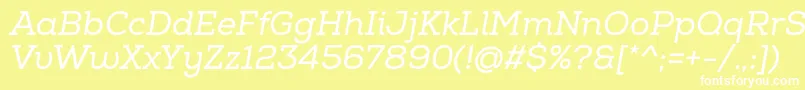 NexaSlabRegularItalic-fontti – valkoiset fontit keltaisella taustalla