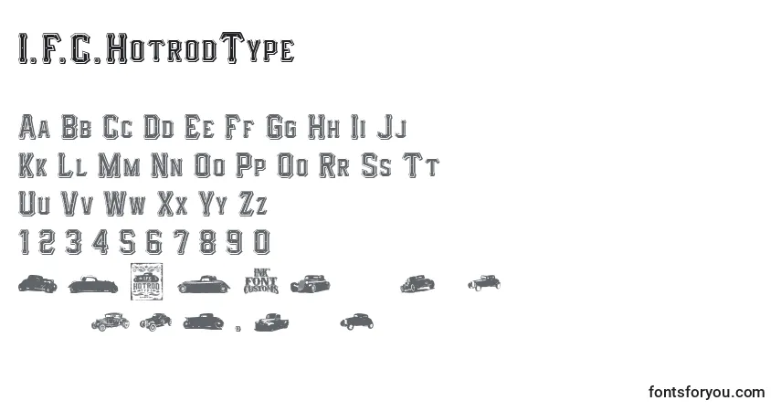 Schriftart I.F.C.HotrodType – Alphabet, Zahlen, spezielle Symbole