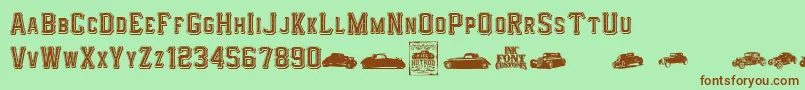 More about I.F.C.HotrodType Font I.F.C.HotrodType Font – Brown Fonts on Green Background