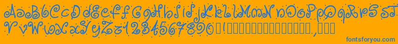 Pwcurvesanddots-Schriftart – Blaue Schriften auf orangefarbenem Hintergrund