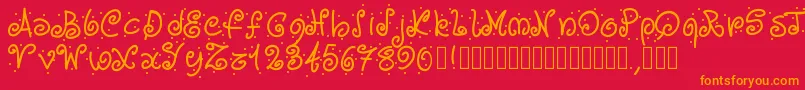Pwcurvesanddots-Schriftart – Orangefarbene Schriften auf rotem Hintergrund