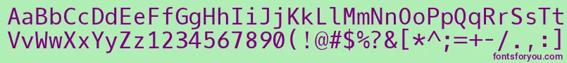 OxygenmonoRegular-fontti – violetit fontit vihreällä taustalla