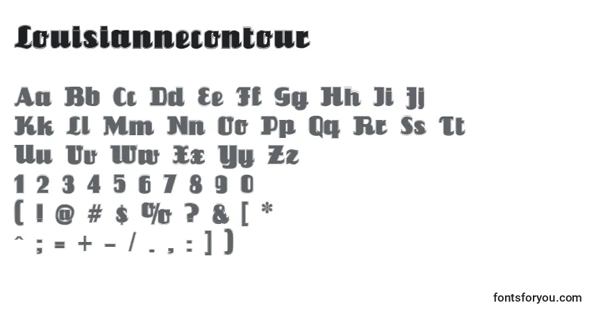 A fonte Louisiannecontour – alfabeto, números, caracteres especiais