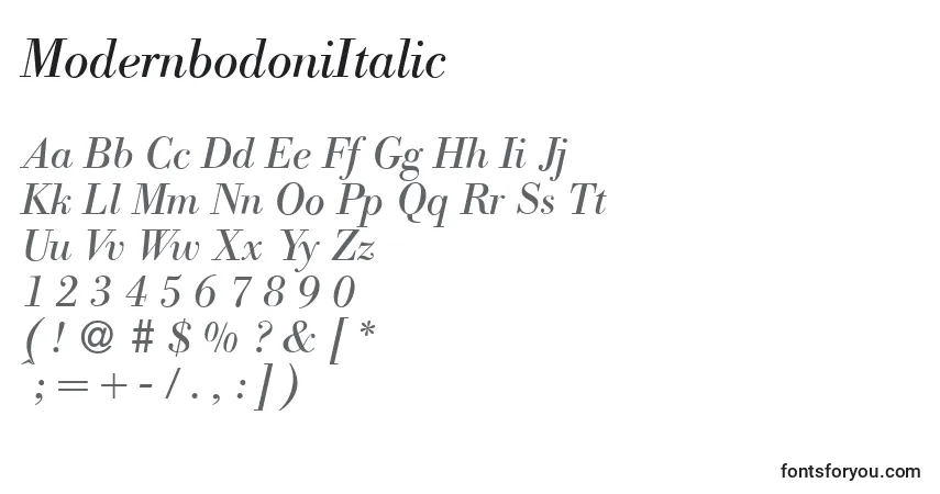 A fonte ModernbodoniItalic – alfabeto, números, caracteres especiais
