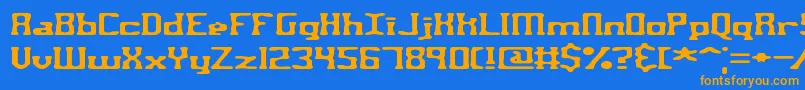 フォントAspartam – オレンジ色の文字が青い背景にあります。