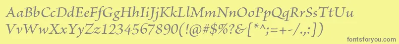 BriosoproMediumit-fontti – harmaat kirjasimet keltaisella taustalla