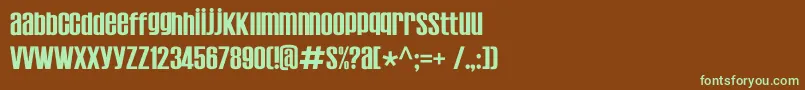 フォントEstablo – 緑色の文字が茶色の背景にあります。