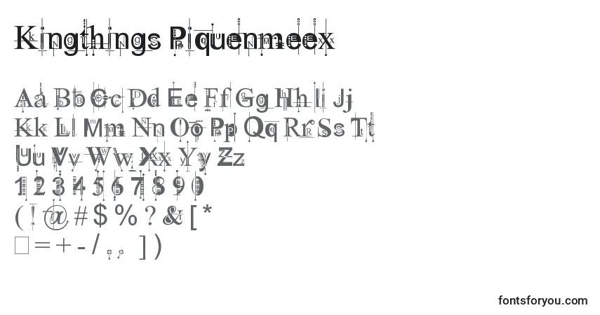 Czcionka Kingthings Piquenmeex – alfabet, cyfry, specjalne znaki