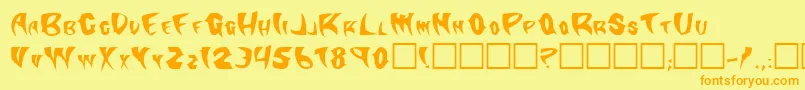 フォントKlingonstilleto – オレンジの文字が黄色の背景にあります。