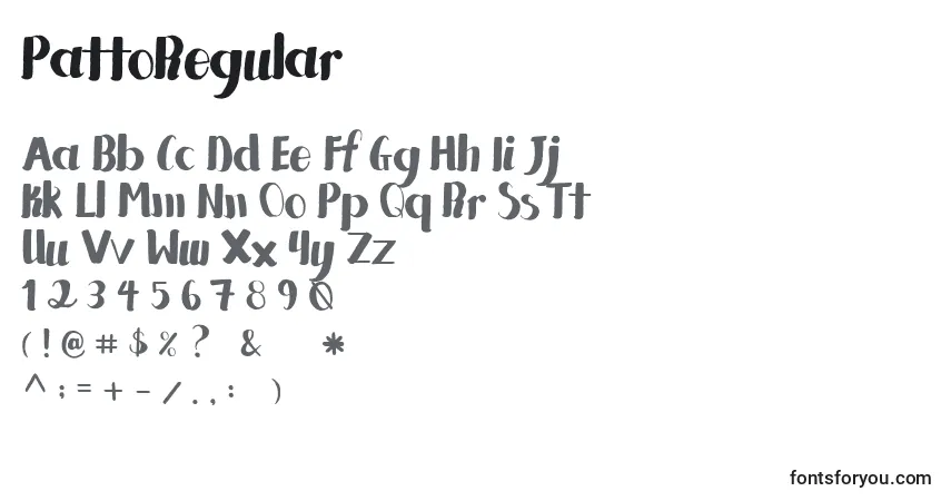 Czcionka PattoRegular – alfabet, cyfry, specjalne znaki