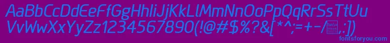 MegiSansItalicDemo-Schriftart – Blaue Schriften auf violettem Hintergrund
