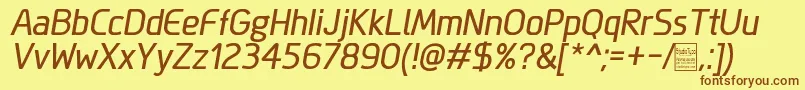 フォントMegiSansItalicDemo – 茶色の文字が黄色の背景にあります。