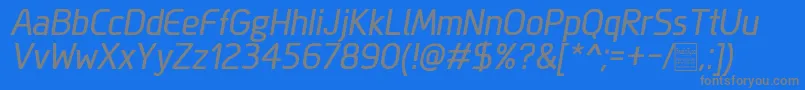 フォントMegiSansItalicDemo – 青い背景に灰色の文字