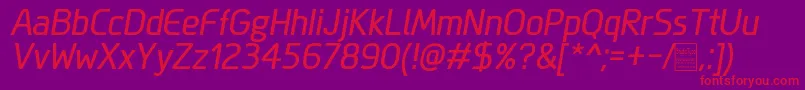 MegiSansItalicDemo-Schriftart – Rote Schriften auf violettem Hintergrund