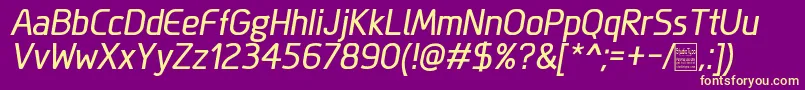 MegiSansItalicDemo-Schriftart – Gelbe Schriften auf violettem Hintergrund