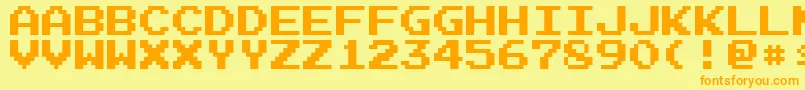 フォントArcadeN – オレンジの文字が黄色の背景にあります。