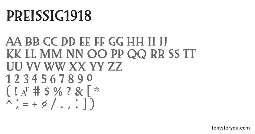 Schriftart Preissig1918 – Alphabet, Zahlen, spezielle Symbole