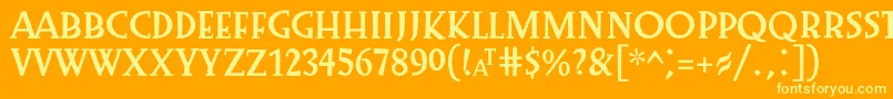 Weitere Informationen zur Preissig1918-Schriftart Preissig1918-Schriftart – Gelbe Schriften auf orangefarbenem Hintergrund