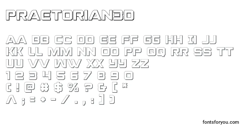 Czcionka Praetorian3D – alfabet, cyfry, specjalne znaki