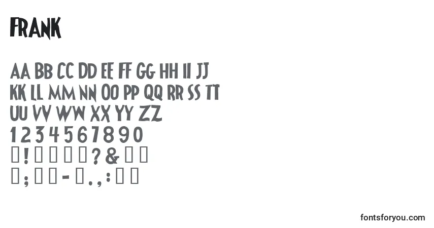 A fonte Frank – alfabeto, números, caracteres especiais