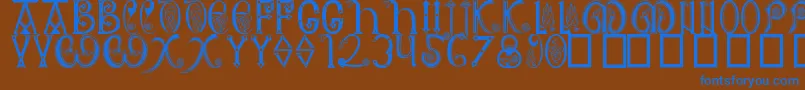 AngloSaxon8thC-Schriftart – Blaue Schriften auf braunem Hintergrund