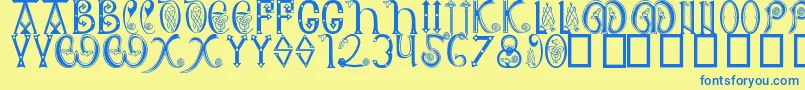 AngloSaxon8thC-Schriftart – Blaue Schriften auf gelbem Hintergrund