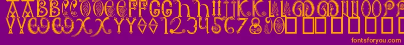 AngloSaxon8thC-Schriftart – Orangefarbene Schriften auf violettem Hintergrund