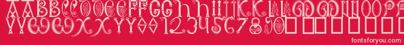 AngloSaxon8thC-fontti – vaaleanpunaiset fontit punaisella taustalla