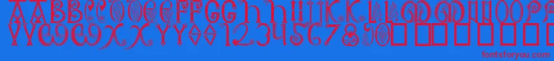 AngloSaxon8thC-Schriftart – Rote Schriften auf blauem Hintergrund