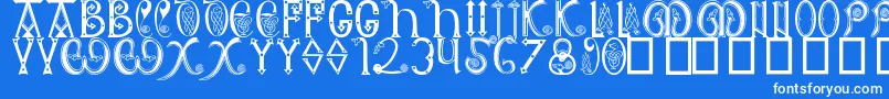 AngloSaxon8thC-Schriftart – Weiße Schriften auf blauem Hintergrund