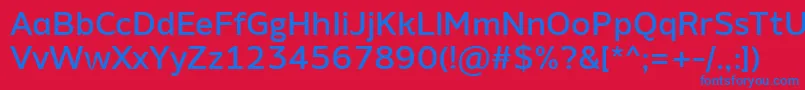 AminoAltMedium-Schriftart – Blaue Schriften auf rotem Hintergrund
