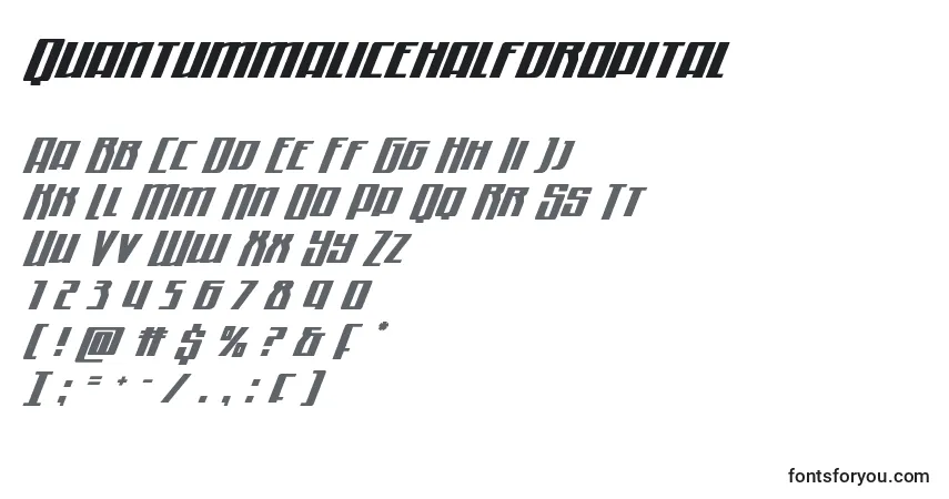 A fonte Quantummalicehalfdropital – alfabeto, números, caracteres especiais