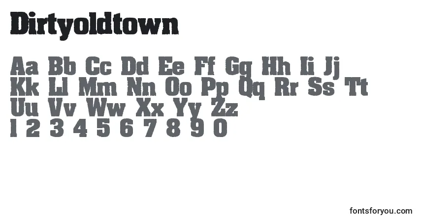 Schriftart Dirtyoldtown – Alphabet, Zahlen, spezielle Symbole