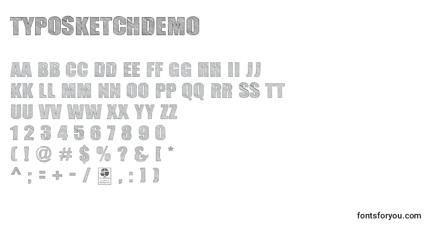 Czcionka TypoSketchDemo – alfabet, cyfry, specjalne znaki