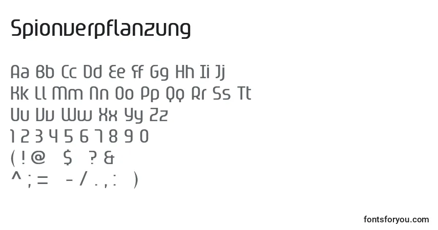 Шрифт Spionverpflanzung – алфавит, цифры, специальные символы