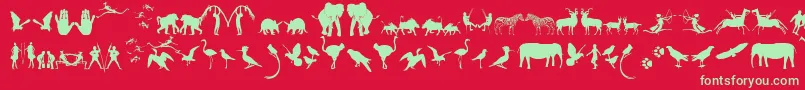 Fonte FontsOfAfrikaSample – fontes verdes em um fundo vermelho