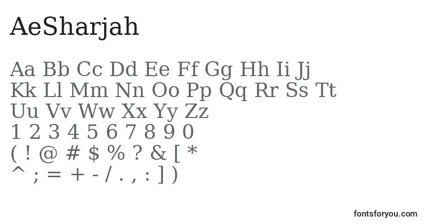 Czcionka AeSharjah – alfabet, cyfry, specjalne znaki